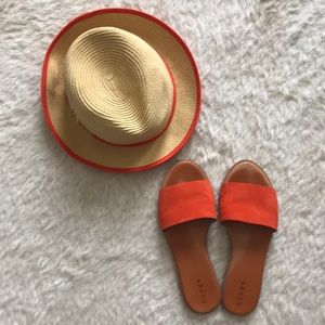 Hinge Orange Leather Suede Slides